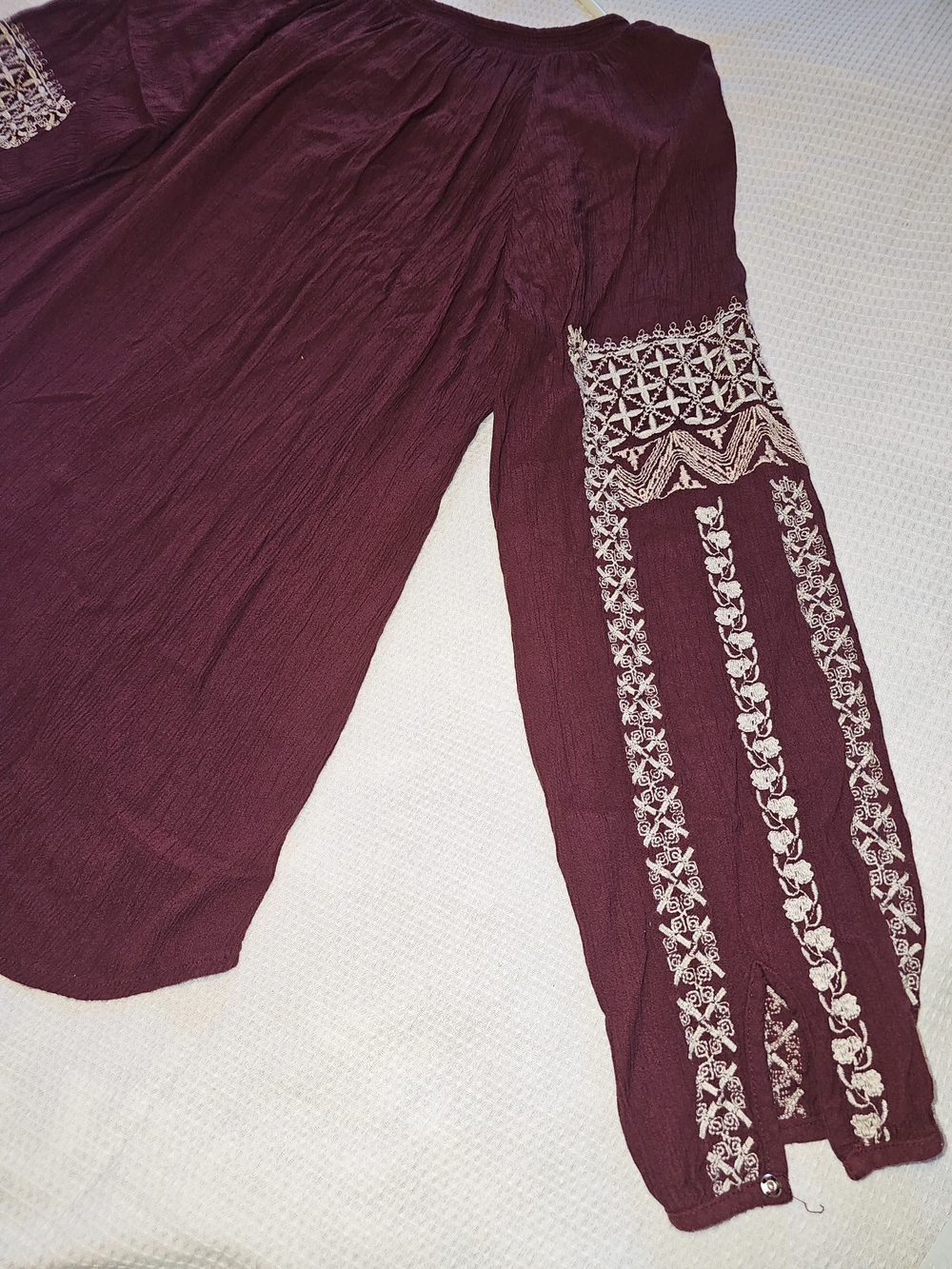 American Eagle Outfitters Burgundy Embroidered Tassel V-Neck Tunic - Picture 9 of 10